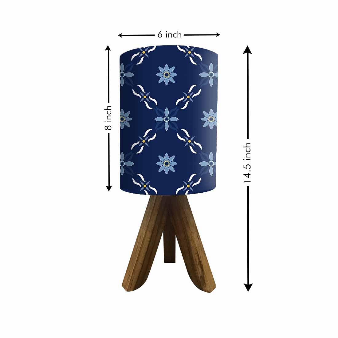 Small Wooden Table Lamp For Bedroom - Blue Flower Nutcase