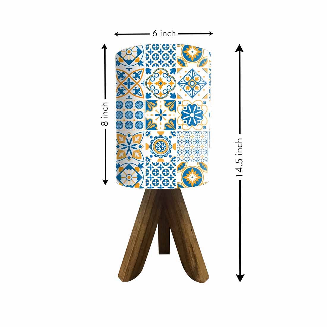 Table Wood Lamp For Bedroom - Spanish Tiles Floral Nutcase
