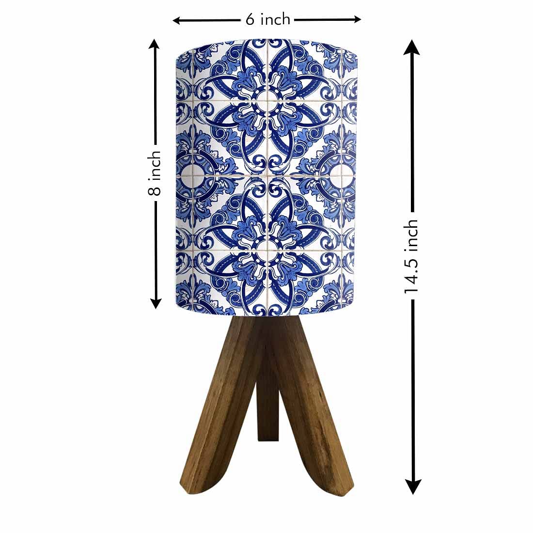 Wooden Lantern Table Lamp For Bedroom - Blue Floral Tiles Nutcase
