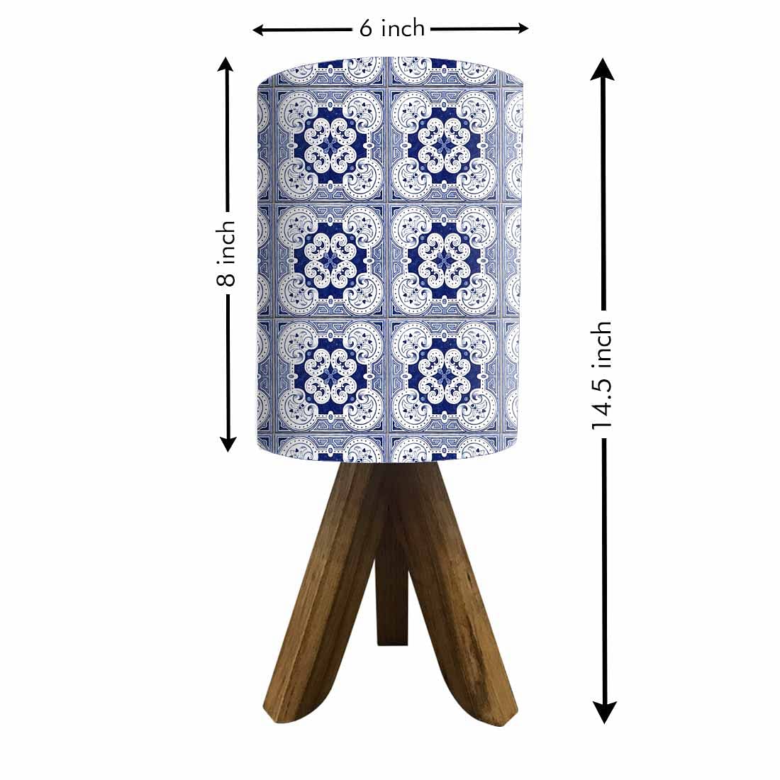 Wooden Tripod Table Lamp base For Bedroom - Square Blue Flower Tiles Nutcase