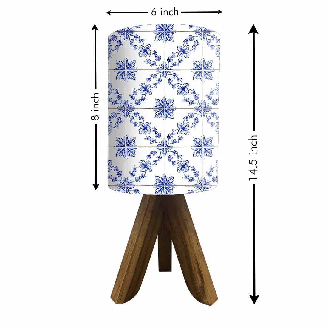 Wooden Table Lamp For Bedroom - White Flower Tiles Nutcase
