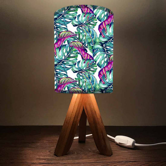 Wood Base Table Lamps For Bedroom - Pink Leaves Nutcase