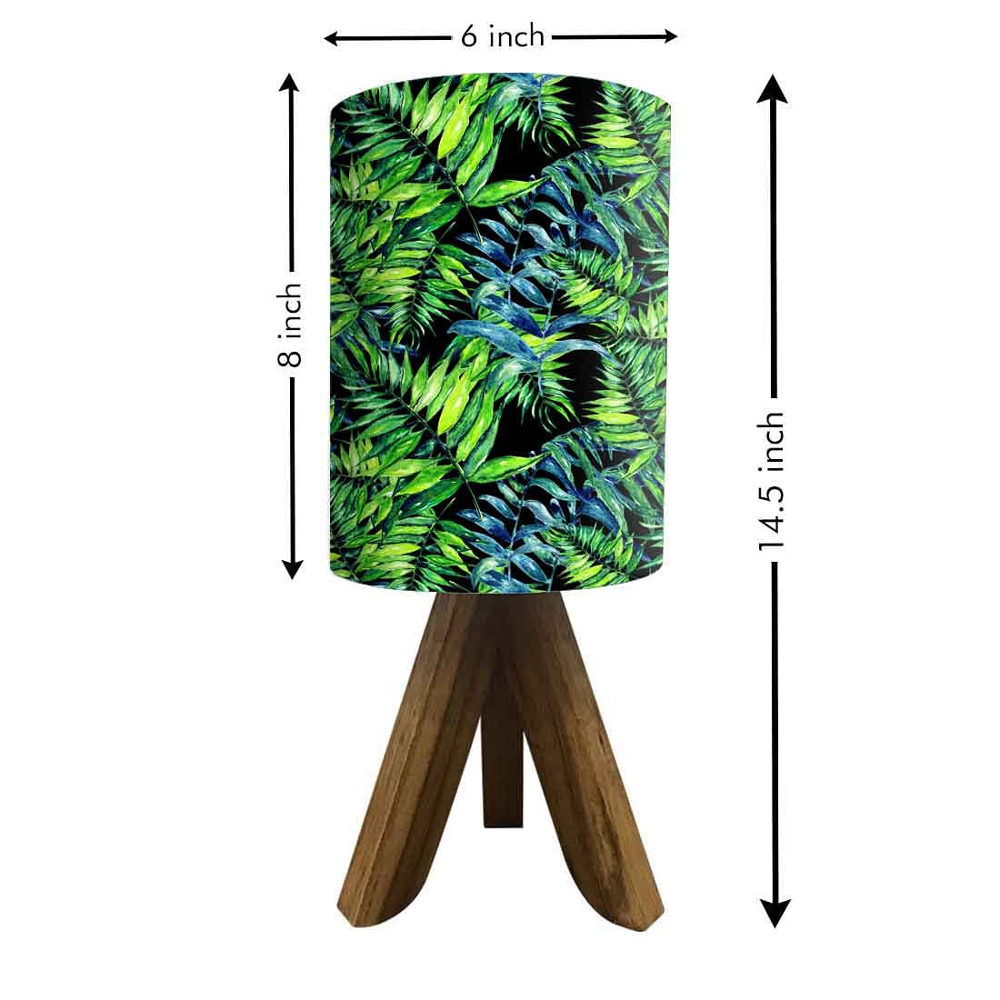 Wooden Lamp Table For Bedroom - Dark Green Leaves Nutcase