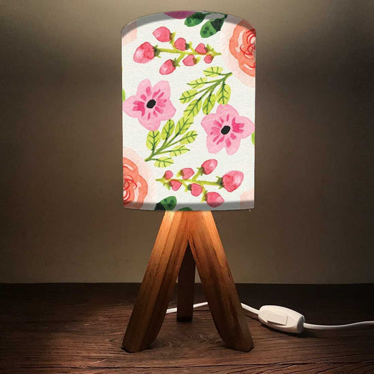 Small Wooden Bedside Table Lamps For Bedroom Living Room-Watercolor Flower Nutcase