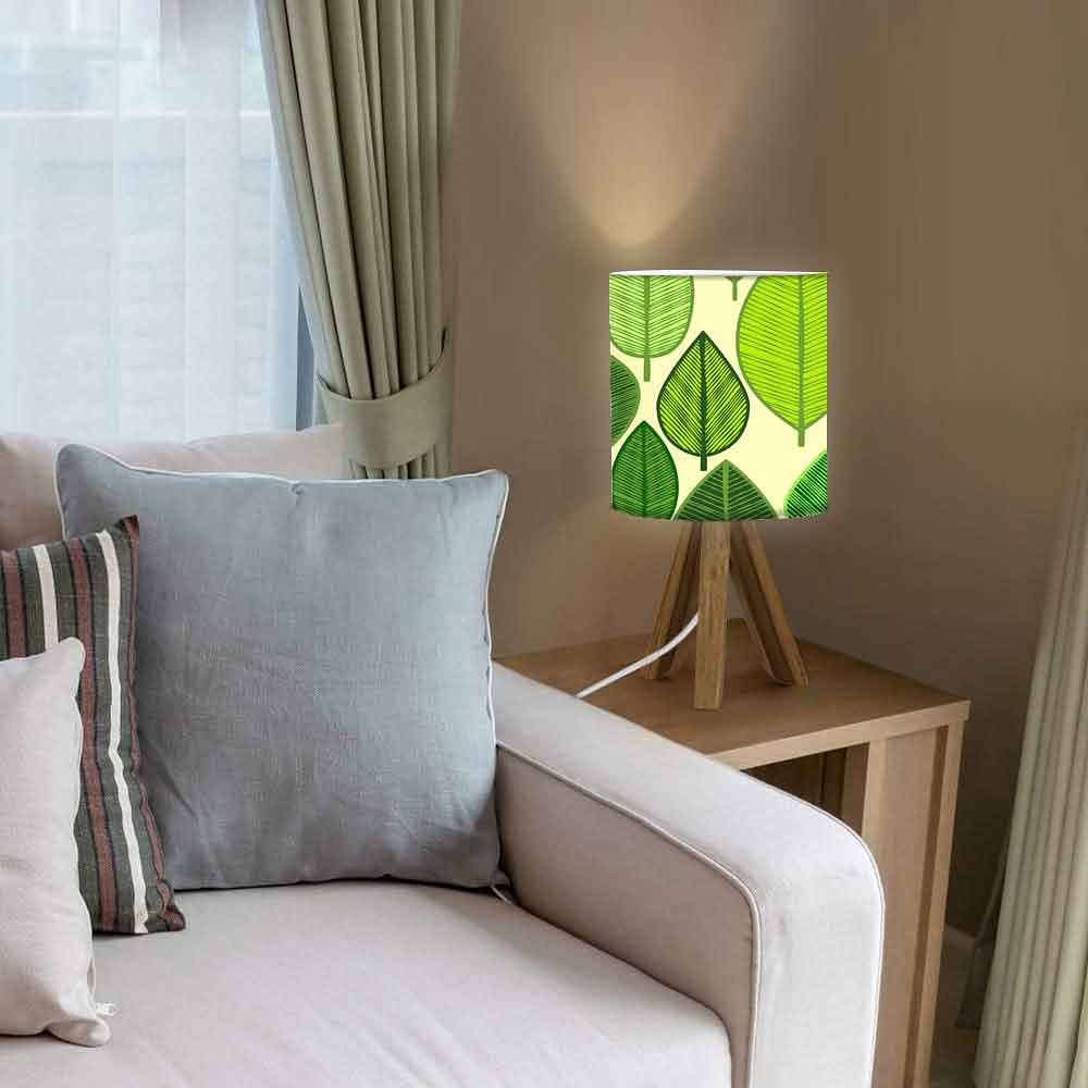 Mini Wooden Tripod Table Lamp For Bedroom Living Room-Green Leaves Nutcase