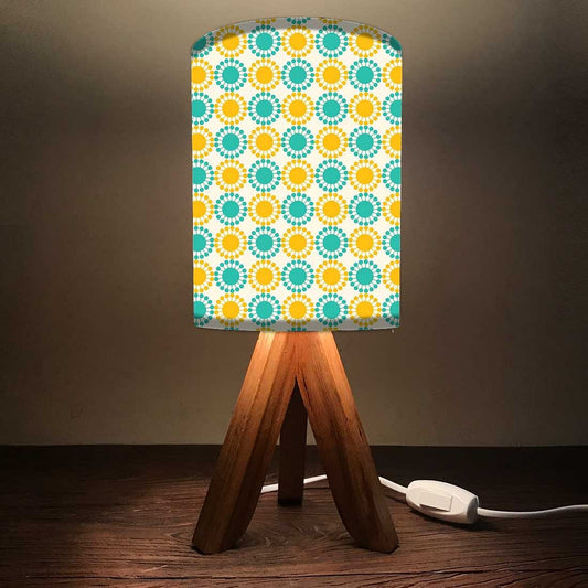 Solid Wood Lamp Table For Bedroom - Yellow Green Flower Nutcase