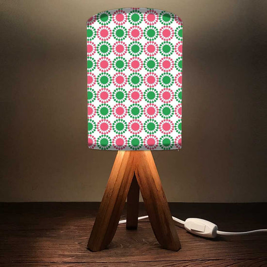 Solid Wood Table Lamp For Bedroom - Pink Green Flower Nutcase