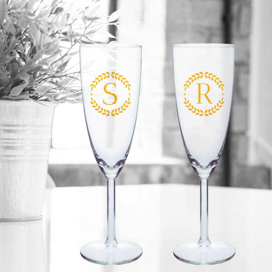Custom Champagne Flute Glass Personalized Mimosa glasses - Monograms Elegant