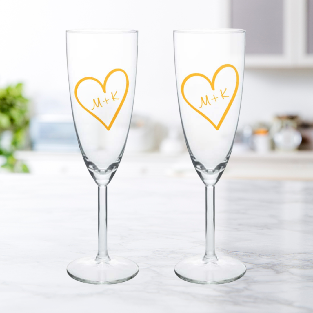 Champagne flute Personalized engraved initials and first names