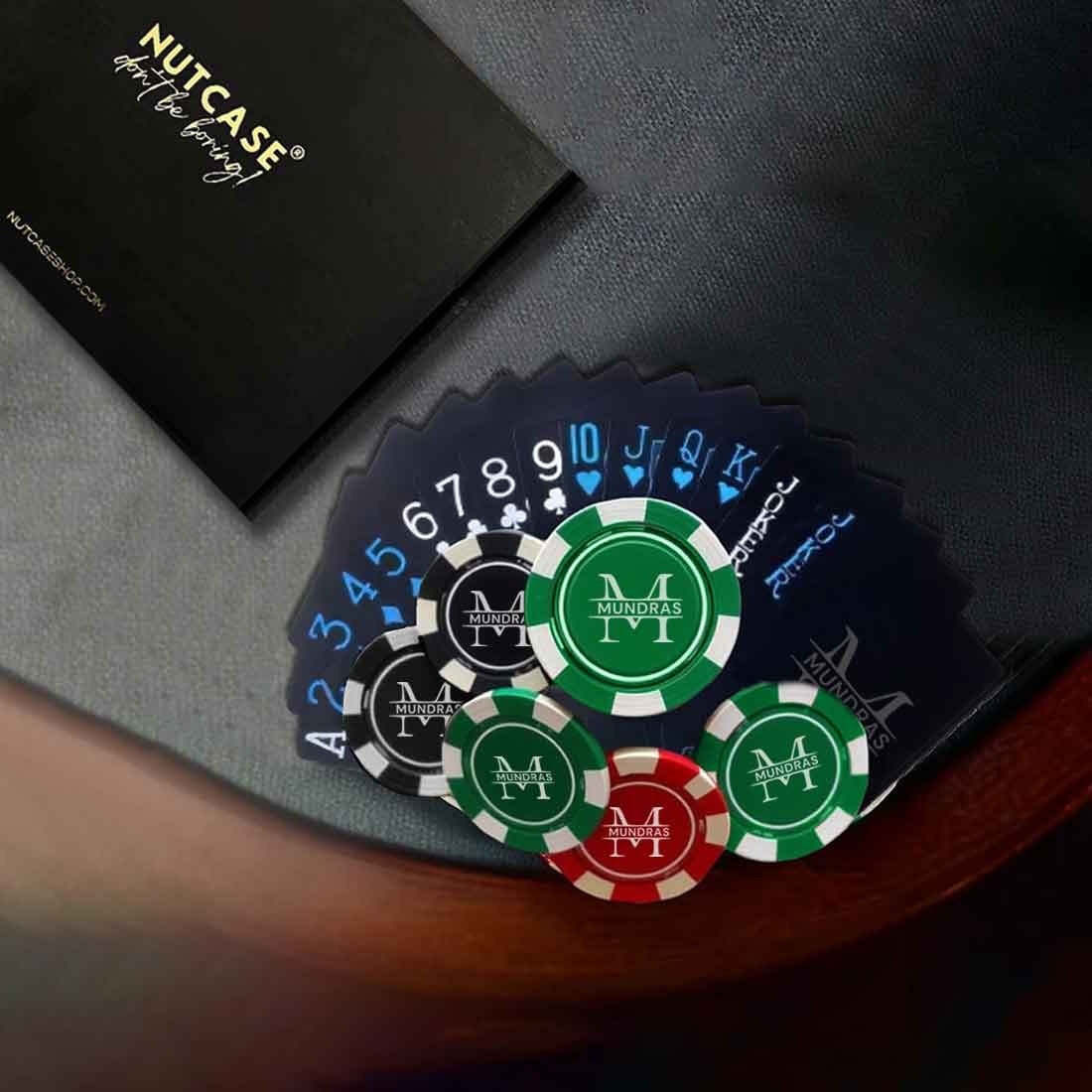 Poker Chips and Playing Cards customized with name Initials or monogram-Perfect Diwali Gift