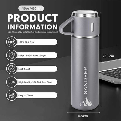 Personalised Tea Flask Thermos With 2 Cups Set - Mountain