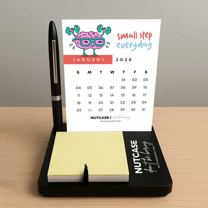 Desk Calendar with Pen Stand (including Pen) and Slot for Post-its (Post Its 1 set Included)