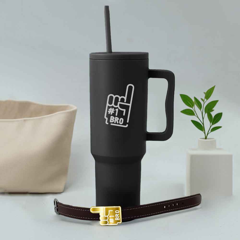 Personalized Rakhi Gift for Brother – 1200ml Insulated Tumbler with Acrylic Rakhi