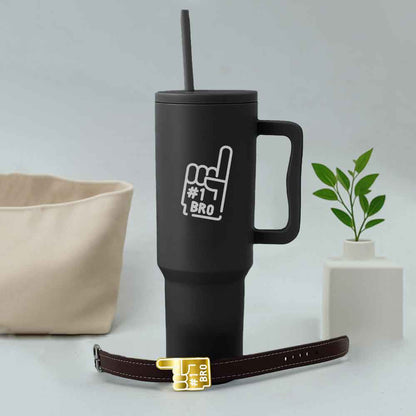 Personalized Rakhi Gift for Brother – 1200ml Insulated Tumbler with Acrylic Rakhi