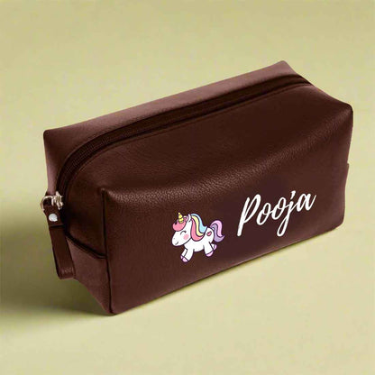 Custom Organizer Pouch with Name - Unicorn Design Premium Leather Pouch