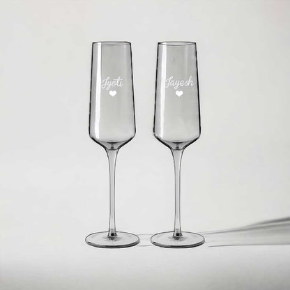 Personalized Engraved Champagne Flutes for Couple Set of 2 - Premium Champagne Glasses