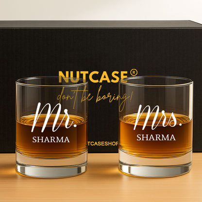 Mr & Mrs Whiskey Glass Set - Gift Box for Couples