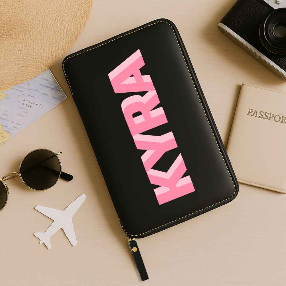Customized Passport Case with Card Slots Faux Leather Travel Wallet & Luggage Tag Set
