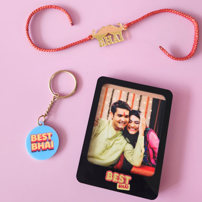 Perfect Gifts of Raksha Bandhan for Brother – Rakhi Gift Set with Photo Magnet, Keychain & Chocolates