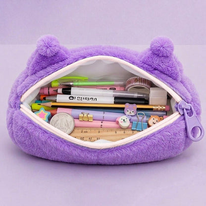 Personalised Pencil Pouch with 3D Ears & Custom Name | Birthday Gift for Kids | Plush Faux Fur