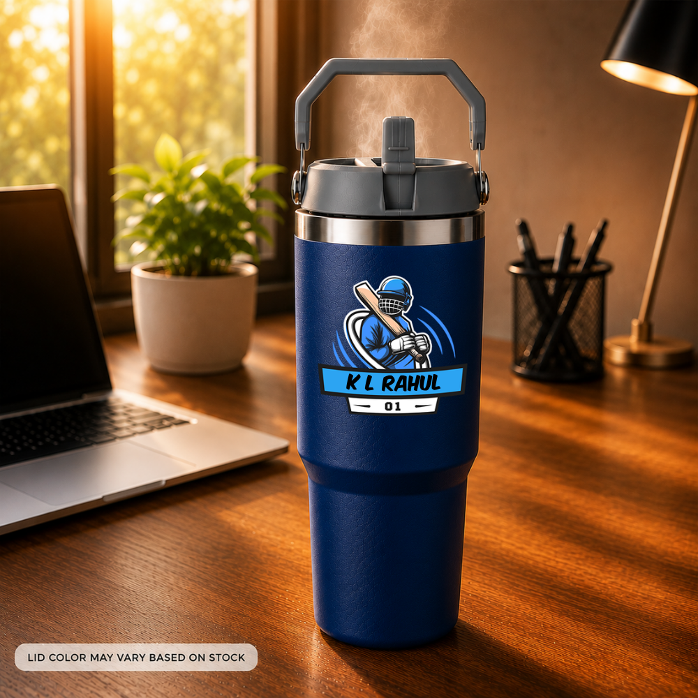 Customised Sipper Tumbler for Cricket Lovers – 900ml Stainless Steel Vacuum Insulated Bottle with Handle
