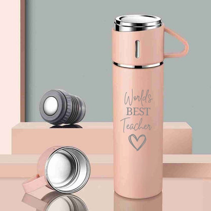 Coffee Flask 500ml Stainless Steel Thermos with 3 Cups-Perfect Teacher Day Gift