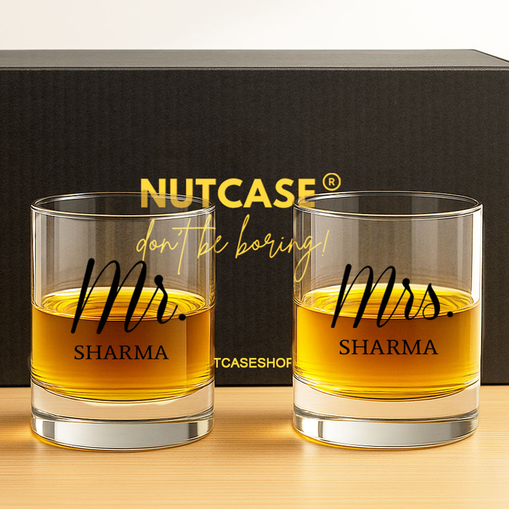Mr & Mrs Whiskey Glass Set - Gift Box for Couples