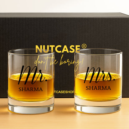 Mr & Mrs Whiskey Glass Set - Gift Box for Couples