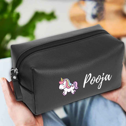 Custom Organizer Pouch with Name - Unicorn Design Premium Leather Pouch