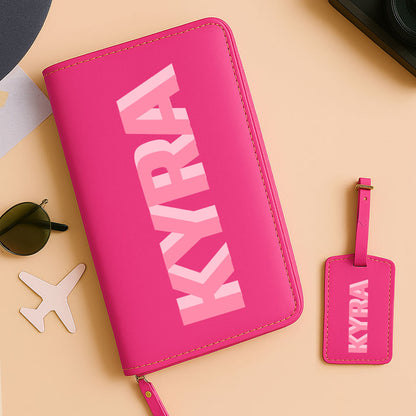 Customized Passport Case with Card Slots Faux Leather Travel Wallet & Luggage Tag Set