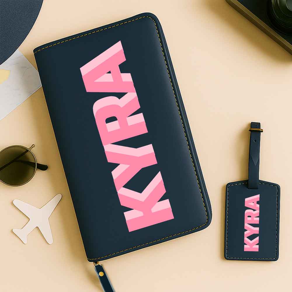 Customized Passport Case with Card Slots Faux Leather Travel Wallet & Luggage Tag Set