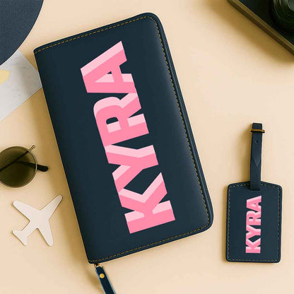 Customized Passport Case with Card Slots Faux Leather Travel Wallet & Luggage Tag Set