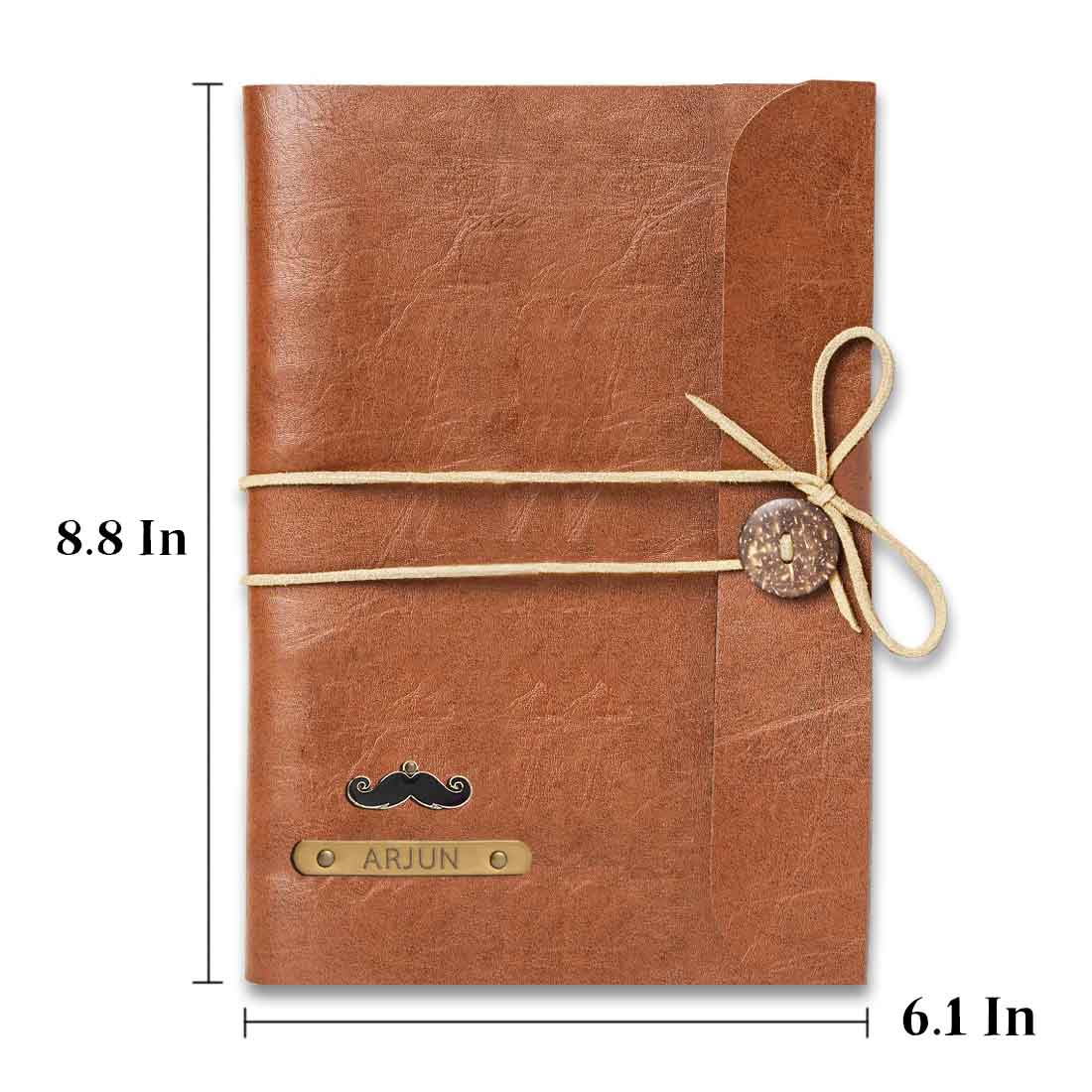 Customized Diary with Name and Charms  Premium PU Leather Diaries and Brown Pen