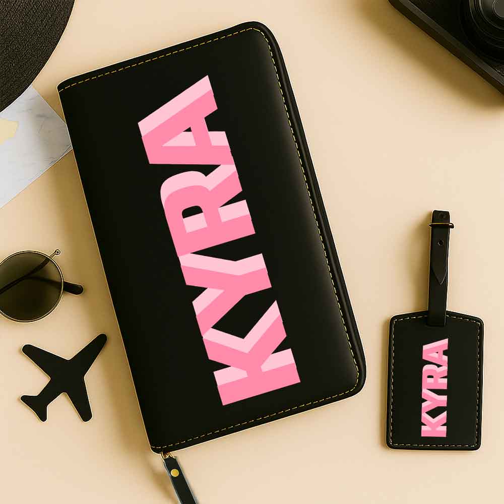 Customized Passport Case with Card Slots Faux Leather Travel Wallet & Luggage Tag Set