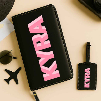 Customized Passport Case with Card Slots Faux Leather Travel Wallet & Luggage Tag Set