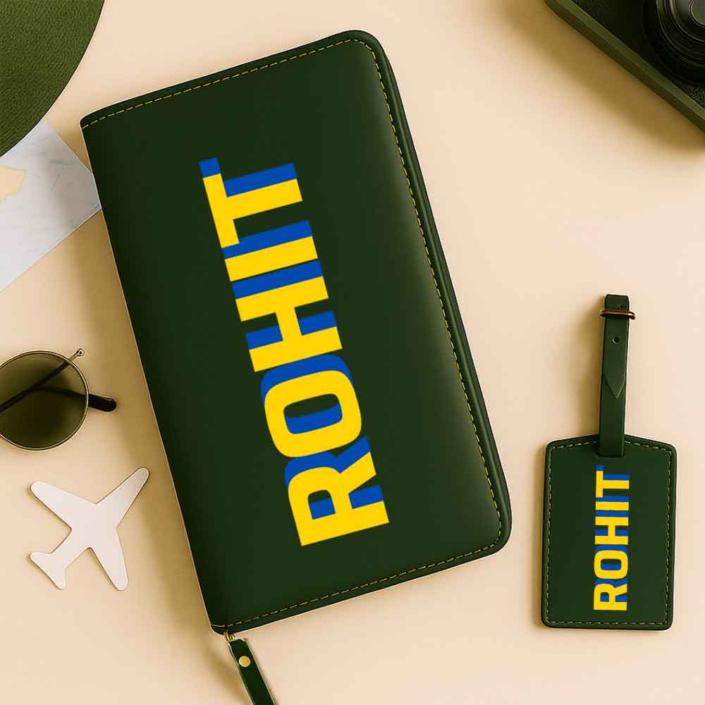 Customized Passport Case with Card Slots Faux Leather Travel Wallet & Luggage Tag Set