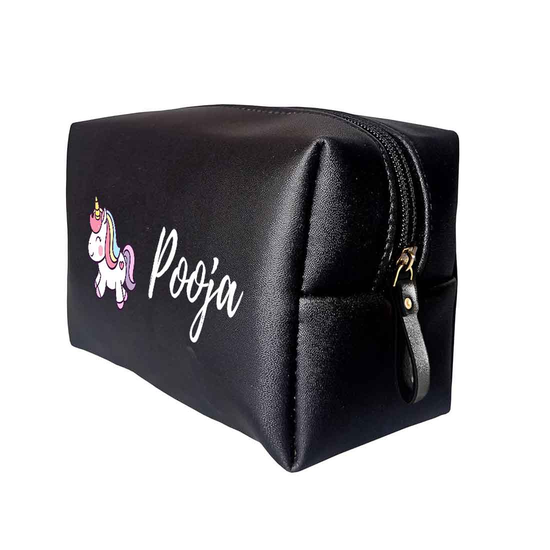 Custom Organizer Pouch with Name - Unicorn Design Premium Leather Pouch
