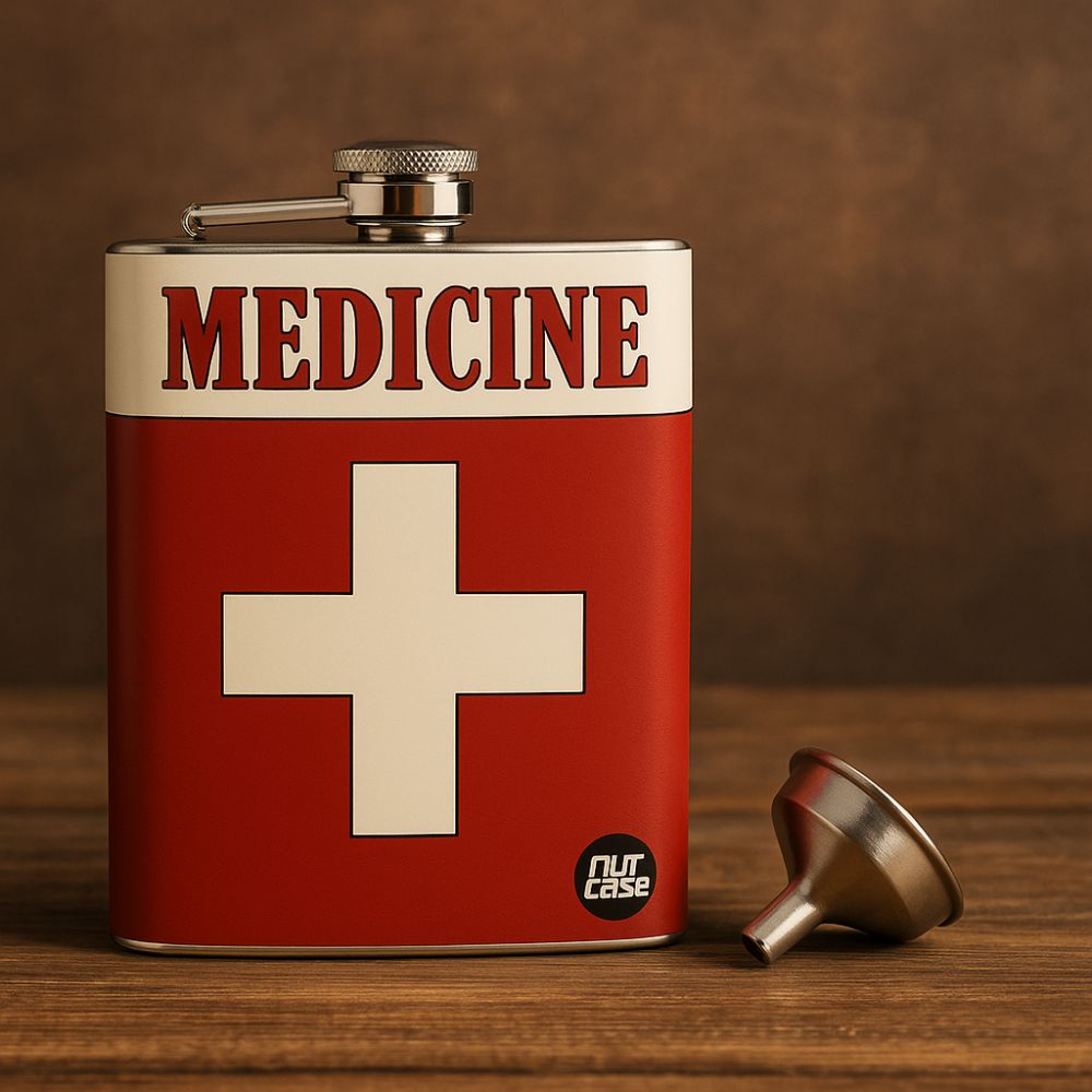 Designer Hip Flask 9 Oz- Nutcase - Free Funnel Along-Medicine Storage