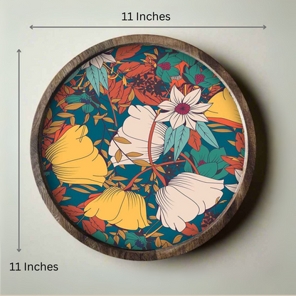 Natural Wood Round Tray with Matching Coasters & Diwali Diya Candle | Festive Gifting Set