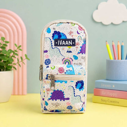 Custom Pencil Pouch with Dual Pockets & Name Personalization | Birthday Gift for Kids | PU Leather
