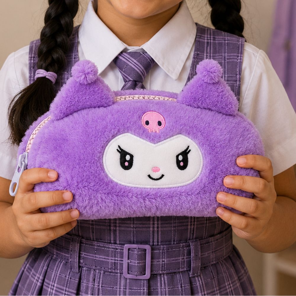 Personalised Pencil Pouch with 3D Ears & Custom Name | Birthday Gift for Kids | Plush Faux Fur
