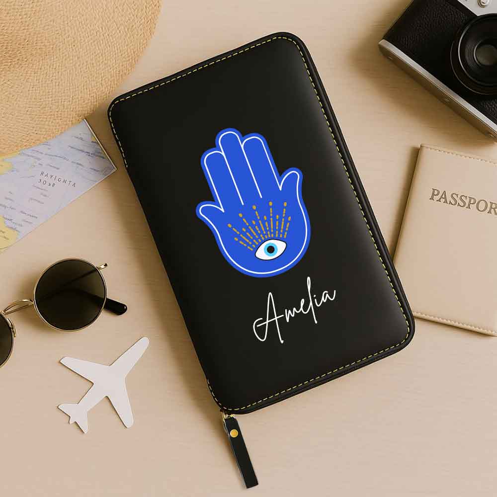 Passport Cover Personalised with Name Faux Leather Travel Wallet  & Luggage Tag Set