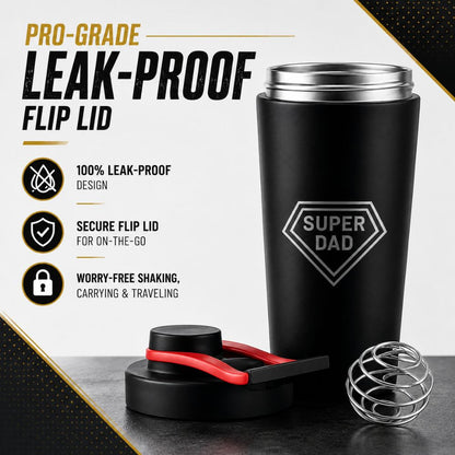 Gym Shaker for Dad | Custom Designer Black Protein Bottle for Father's Day