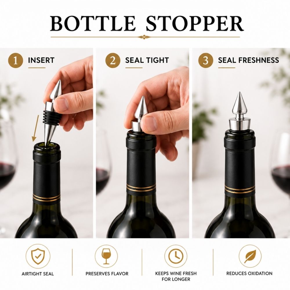 Wine Set Opener Personalized Wine Decanter Gift Set - 5 piece Stainless Steel Wine Tools Kit in Wine Bottle Shaped Case