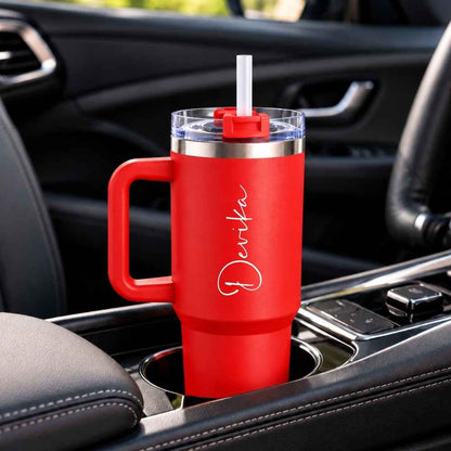 Personalized 1200ml Tumbler Large Insulated Travel Mug-Stainless Steel Vacuum Cups with Handle, Straw Lid