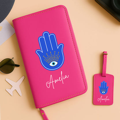 Passport Cover Personalised with Name Faux Leather Travel Wallet  & Luggage Tag Set