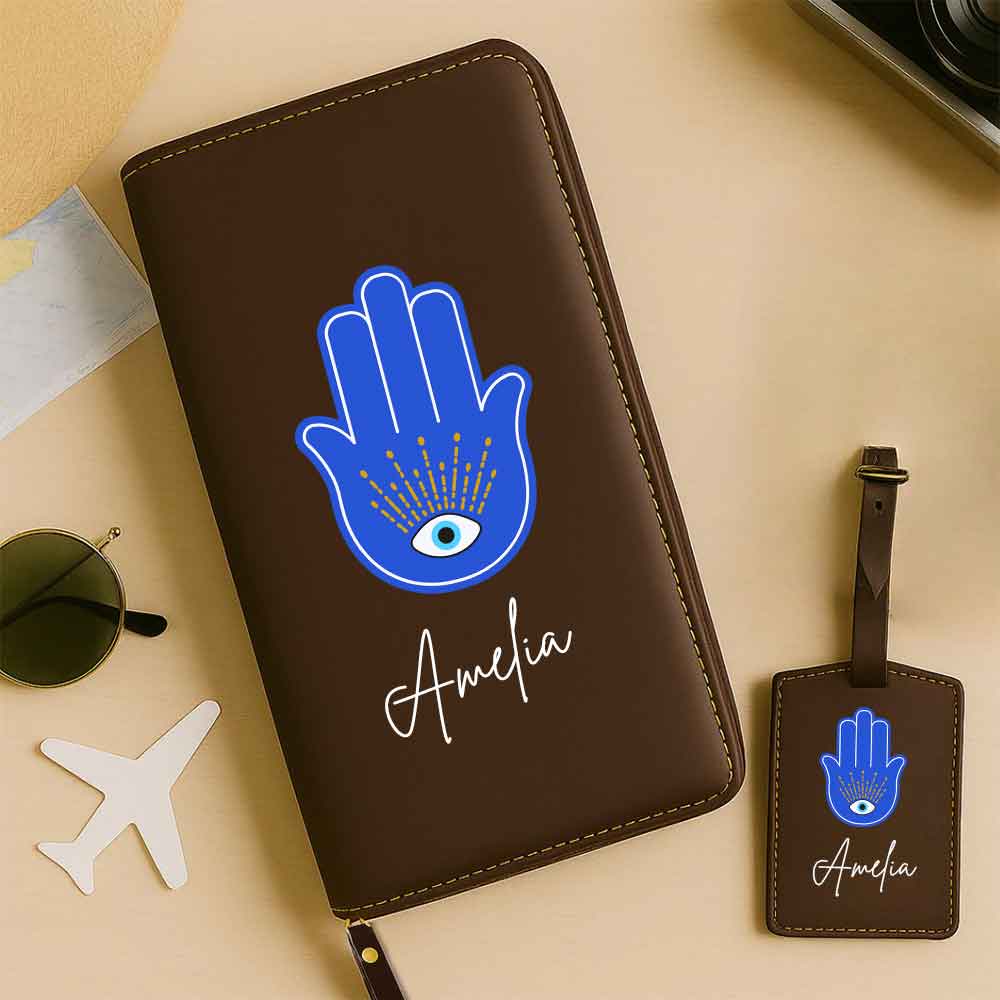 Passport Cover Personalised with Name Faux Leather Travel Wallet  & Luggage Tag Set