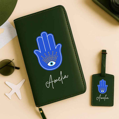 Passport Cover Personalised with Name Faux Leather Travel Wallet  & Luggage Tag Set