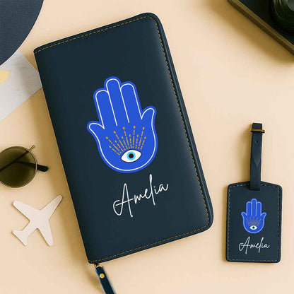 Passport Cover Personalised with Name Faux Leather Travel Wallet  & Luggage Tag Set