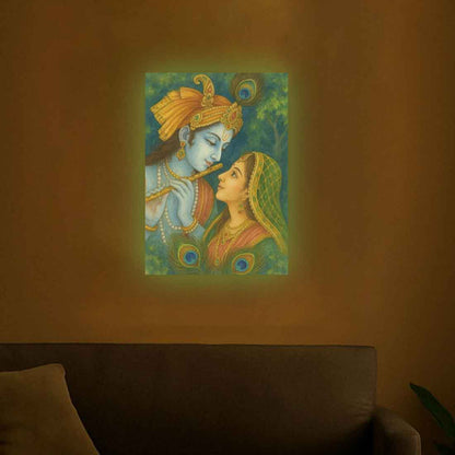 Radha Krishna Photo Frame with LED Backlight, HD Print– Perfect for Home Temple, Décor, or Gifting